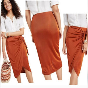 Anthropologie Maeve Petra Tied Skirt. Cognac brown. Size medium